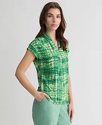 Kasper Women's Printed V-Neck Cap-Sleeve Top