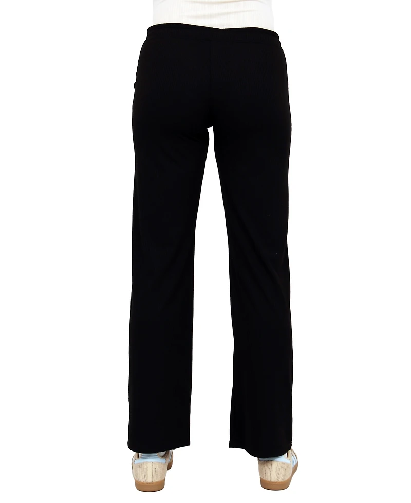 24seven Comfort Apparel Women's Ribbed Knit Wide-Leg Lounge Pants