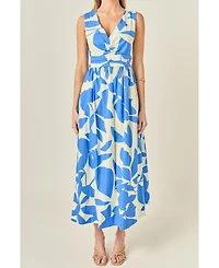 English Factory Women's Puff Sleeve Print Ruched Midi Dress