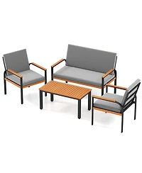 Costway 4 Piece Patio Furniture Set with Coffee Table, Loveseat & 2 Single Chairs for Porch