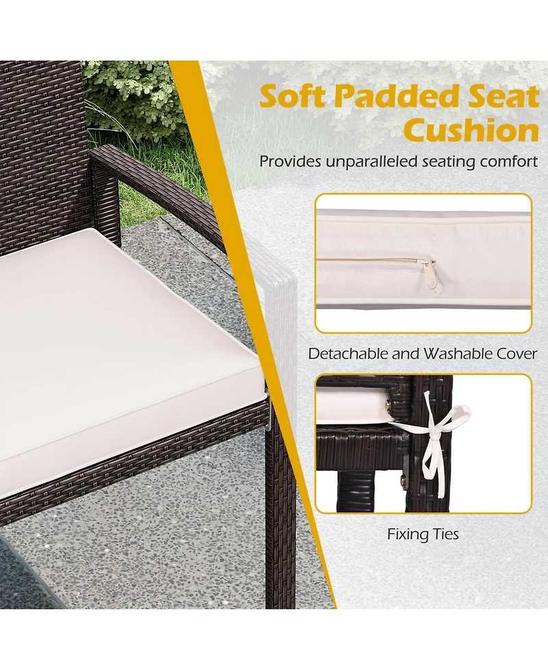 Sugift Wicker 2-Seat Bench with Soft Seat Cushion and Metal Frame