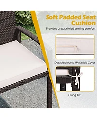 Sugift Wicker 2-Seat Bench with Soft Seat Cushion and Metal Frame