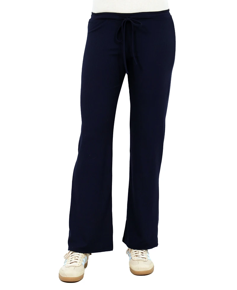 24seven Comfort Apparel Women's Ribbed Knit Wide-Leg Lounge Pants