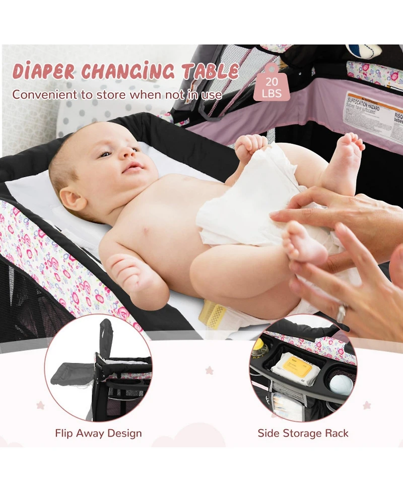 Gouun Baby Portable 4-in-1 Pack and Play Nursery Center with Bassinet and Canopy