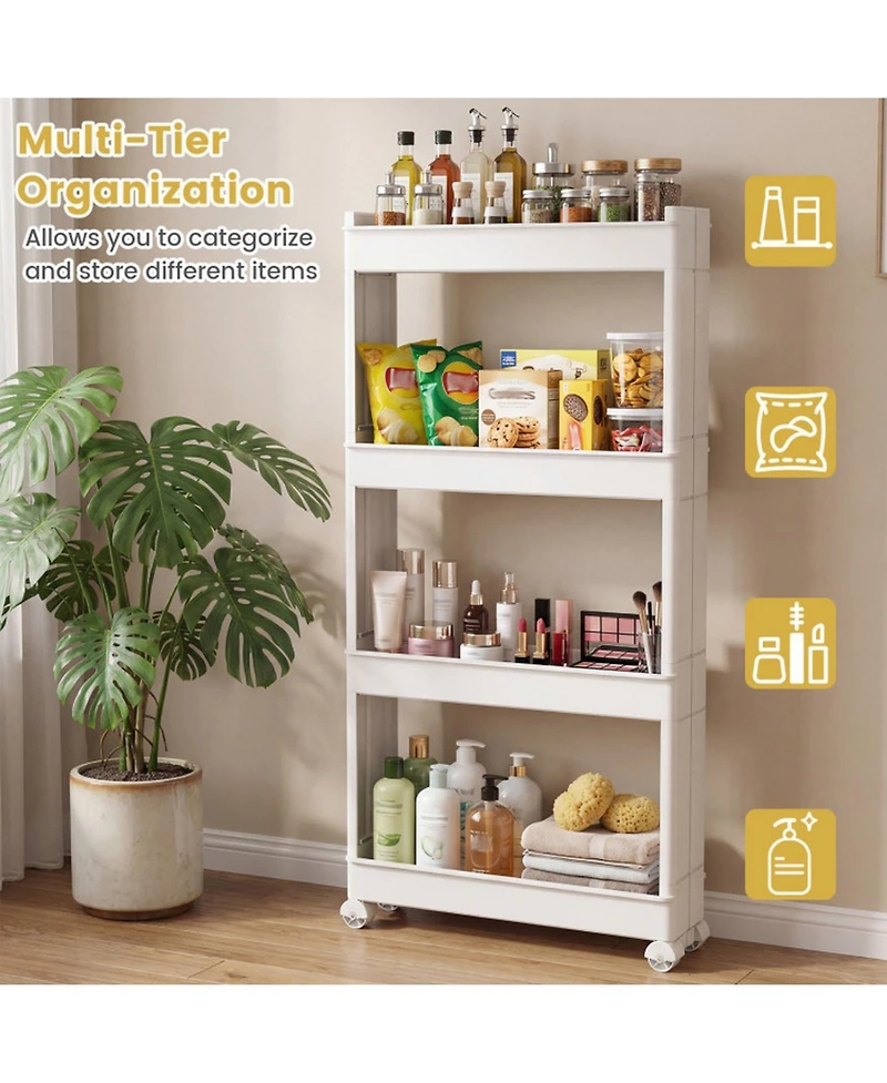 Gouun 4-Tier Multifunctional Slim Pp Storage Trolley with Ventilated Trays