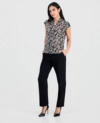 Kasper Petite Printed V-Neck Cap-Sleeve Blouse
