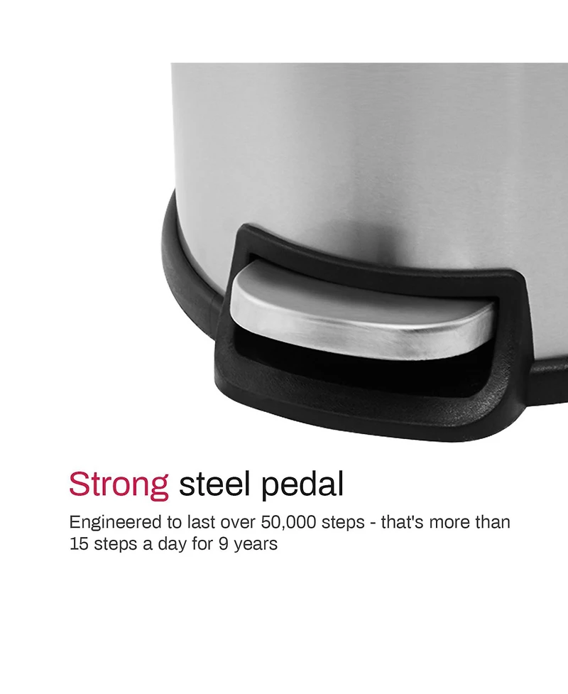 Mega Casa 5 Liter / 1.3 Gallon Stainless Steel Step Trash Can with Soft Close Lid for Bathroom, Office, Kitchen, Bedroom