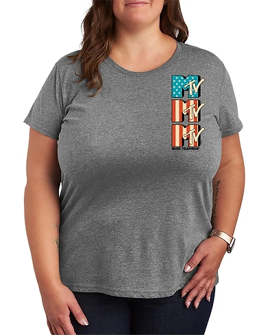 Hybrid Apparel Plus Mtv Logo Usa Flag Short-Sleeve Graphic T-Shirt