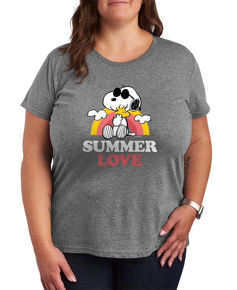Hybrid Apparel Plus Peanuts Summer Love Snoopy and Woodstock Short-Sleeve Graphic T-Shirt