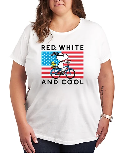 Hybrid Apparel Plus Peanuts Red White and Cool Bike Short-Sleeve Graphic T-Shirt