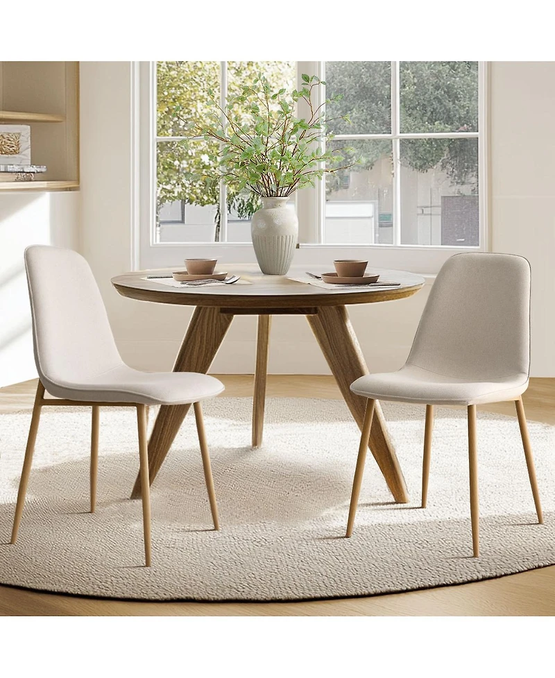 Maison Boucle 19.5" Seat Height Linen Dining Side Chairs Set of 2, Wood-Look Legs