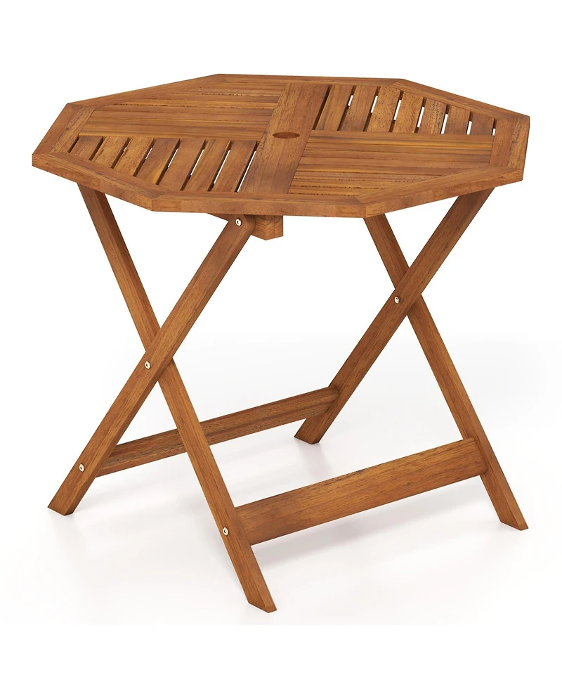 Gouun Octagonal Solid Wood Patio Table with Umbrella Hole
