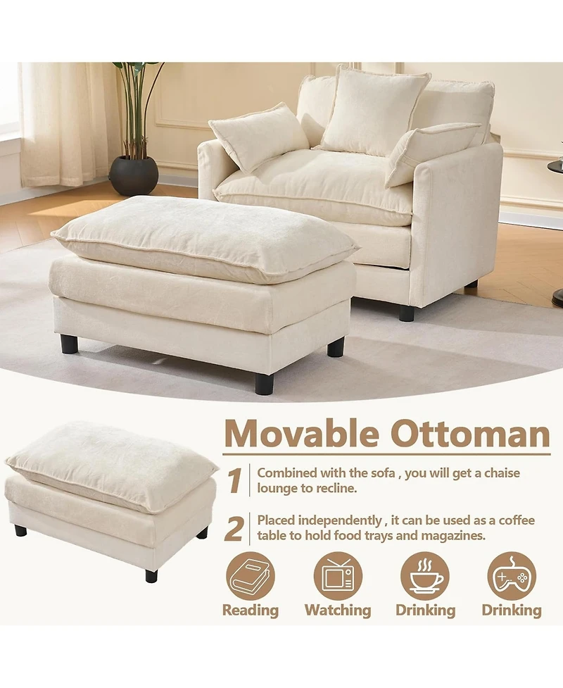 Rainsken Oversized Armchair with Ottoman, 39.4" Modern Accent Chair, Chenille Upholstered Reading 350 lbs Capacity for Living Room