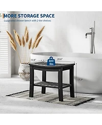 homfan Hdpe Waterproof Shower Bench with Storage Shelf - 20.6" Stable Non-Slip Bathroom Seat - 400lbs Weight Capacity - Comfortable and Safe Stool