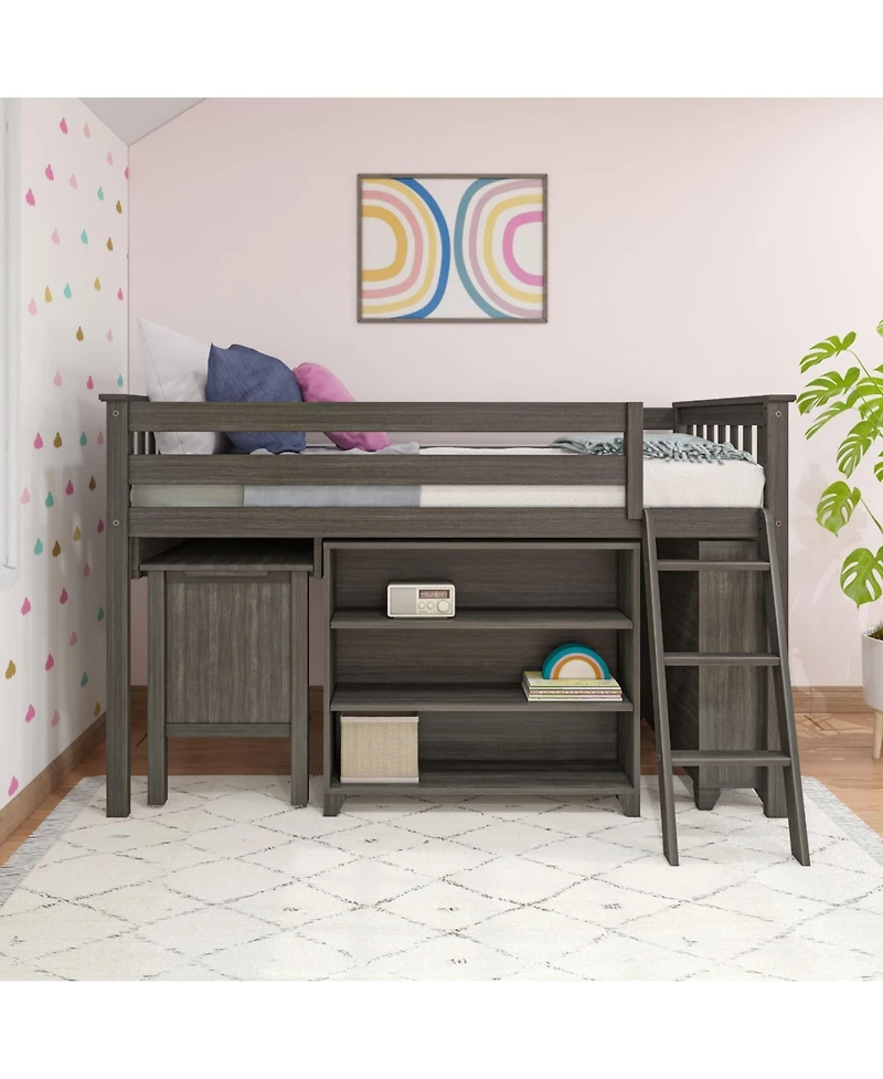 Max & Lily Twin-Size Low Loft With Pull-Out Desk and 3-Shelf Bookcases