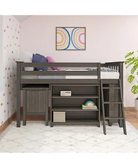 Max & Lily Twin-Size Low Loft With Pull-Out Desk and 3-Shelf Bookcases