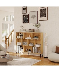 gaomon 10-Cube Wooden 3-Tier Bookcase with 5 Iron Legs, Freestanding Storage Organizer for Home Office