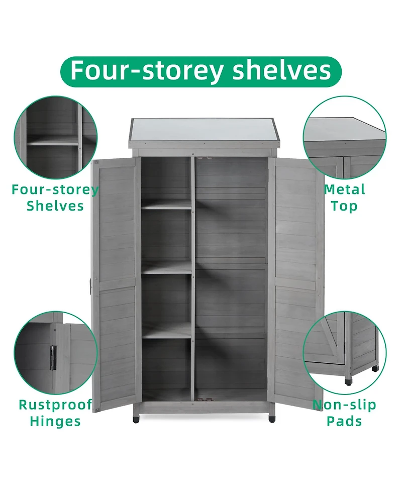 sumyeg Outdoor Storage Cabinet and Metal Top,Garden Storage Shed,Outdoor 68 Inches Wood Tall Shed for Yard and Patio