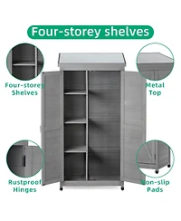 sumyeg Outdoor Storage Cabinet and Metal Top,Garden Storage Shed,Outdoor 68 Inches Wood Tall Shed for Yard and Patio