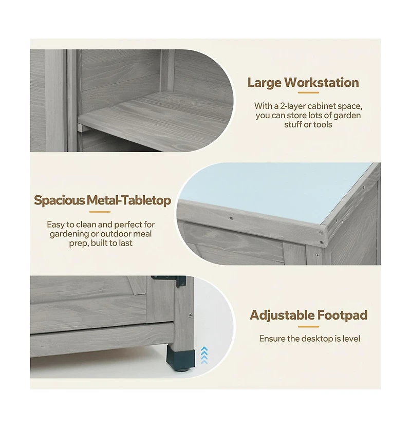 sumyeg Potting Bench with Storage Cabinet and Metal Table Top for Outdoor Patio,Outdoor Work Station