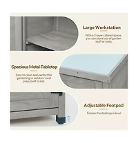 sumyeg Potting Bench with Storage Cabinet and Metal Table Top for Outdoor Patio,Outdoor Work Station