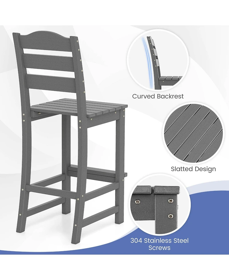 Gymax Set of 2 Hdpe Bar Stool Tall Chair Backrest Footrest All Weather Patio