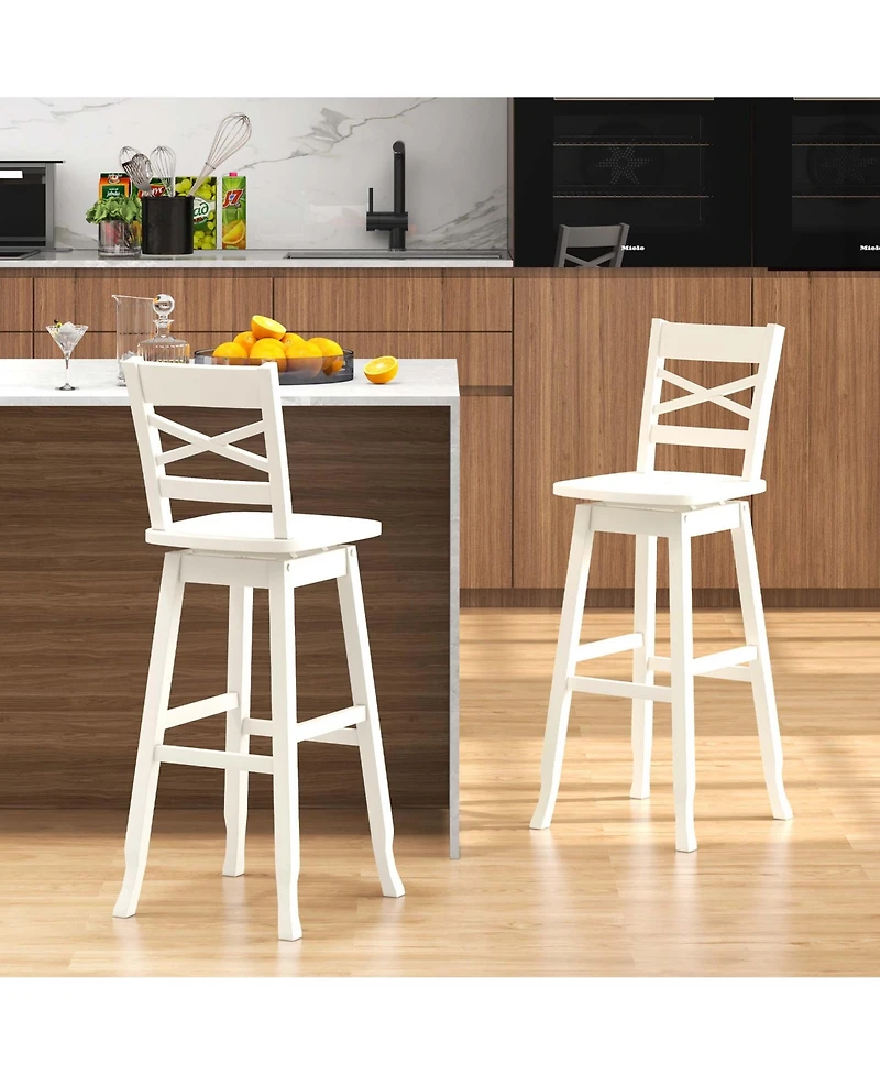 Gymax 4PCS 30'' Bar Height Stool Swivel Bar Stool Rubber Wood Inclined Backrest
