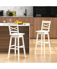 Gymax 4PCS 30'' Bar Height Stool Swivel Bar Stool Rubber Wood Inclined Backrest