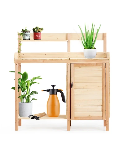 sumyeg Outdoor Storage Wooden Potting Bench Table with Sink, Garden Table Work Bench with Storage