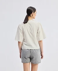 Reistor Women's Relaxed Fit Top With Ruffles and Front-Ties Cream