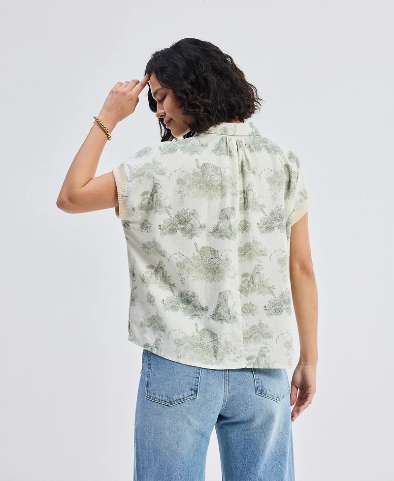 Reistor Women's Relaxed-fit Button-down Shirt Animal print