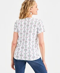 Style & Co Petite Printed Short-Sleeve Scoop-Neck Top, Macy's Exclusive