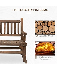 Out sunny 2-Person Wood Rocking Chair with Log Design, Heavy Duty Loveseat with Wide Curved Seats for Patio, Backyard, Garden, Walnut