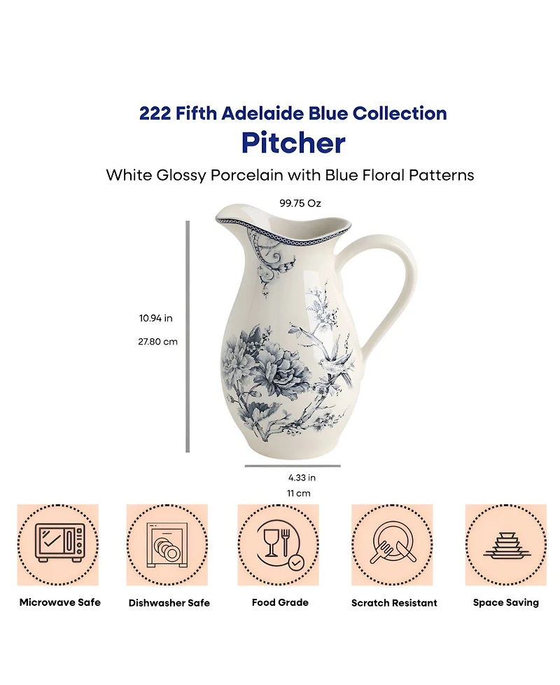 222 Fifth Adelaide Blue Pitcher, 100 oz.