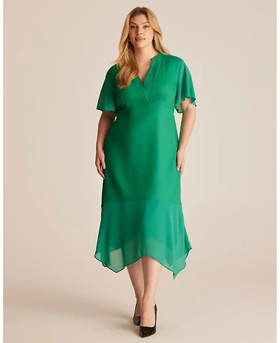 Estelle Women's Claudia Linen Contrast Trim V-neck Midi Dress