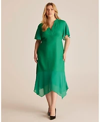 Estelle Women's Claudia Linen Contrast Trim V-neck Midi Dress