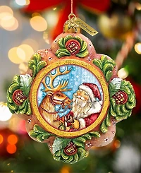 G.DeBrekht Hand Painted Scenic Ornament Santa with Reindeer