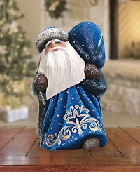 G.DeBrekht Woodcarved and Hand Painted Santa Snow Day Yuletide with Bag Figurine