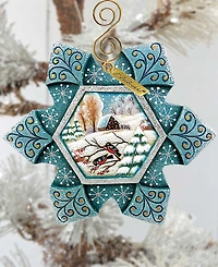 G.DeBrekht Hand Painted Scenic Ornament Robin Snowfall