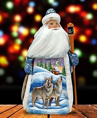 G.DeBrekht Woodcarved and Hand Painted Santa Wolf and Bird Figurine