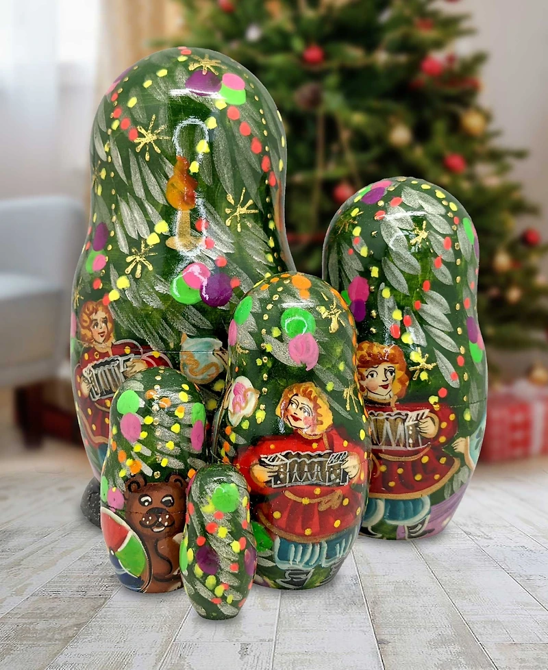 G.DeBrekht 5-Piece Christmas Tree Santa Russian Matryoshka Nested Doll Set