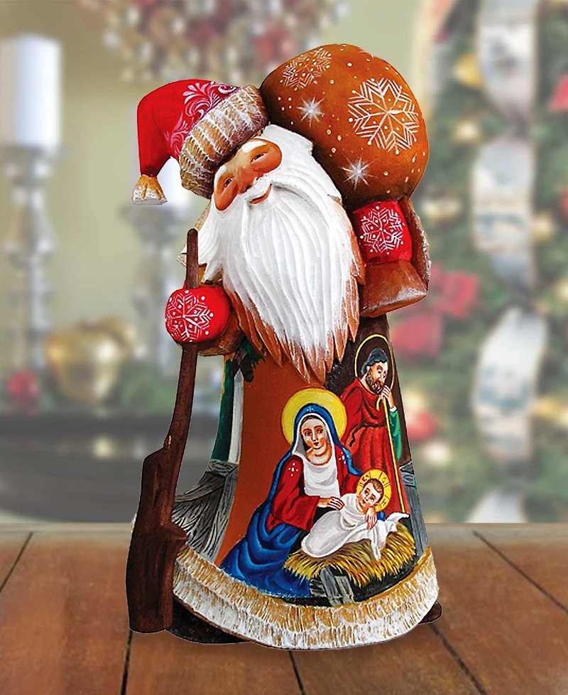G.DeBrekht Woodcarved Hand Painted Nativity Santa Figurine