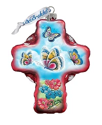 G.DeBrekht Butterflies Cross Glass Ornament