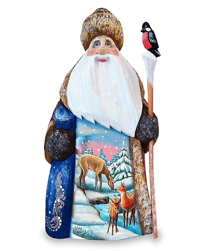 G.DeBrekht Woodcarved and Hand Painted Santa Deer Crossing Santa Figurine