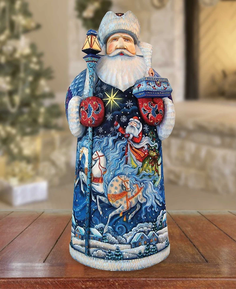 G.DeBrekht Woodcarved and Hand Painted Sleigh Ride Santa Claus Figurine