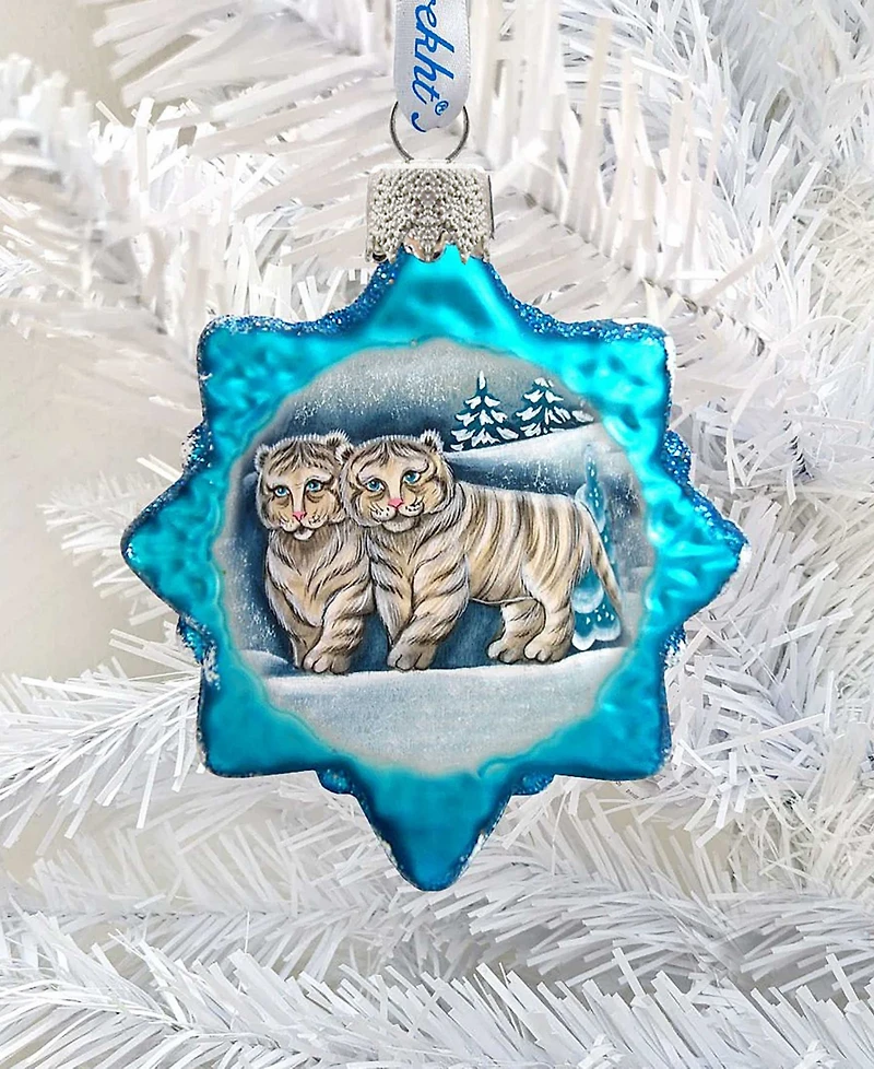 G.DeBrekht Santa White Tiger Cubs Glass Ornament