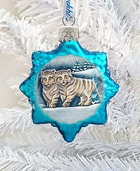 G.DeBrekht Santa White Tiger Cubs Glass Ornament