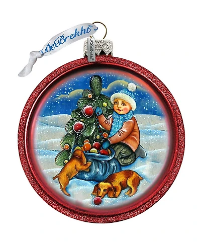 G.DeBrekht Trim A Tree Boy with Dogs C Ball Glass Ornament