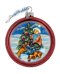 G.DeBrekht Trim A Tree Boy with Dogs C Ball Glass Ornament