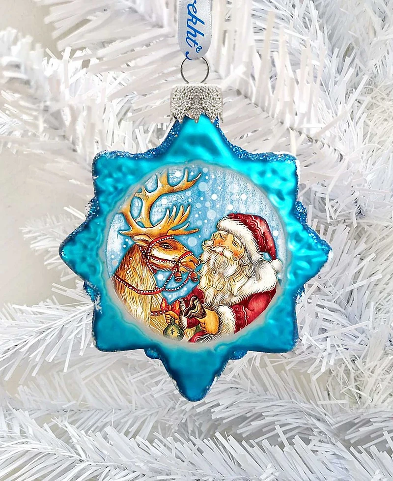 G.DeBrekht Reindeer Santa Glass Ornament